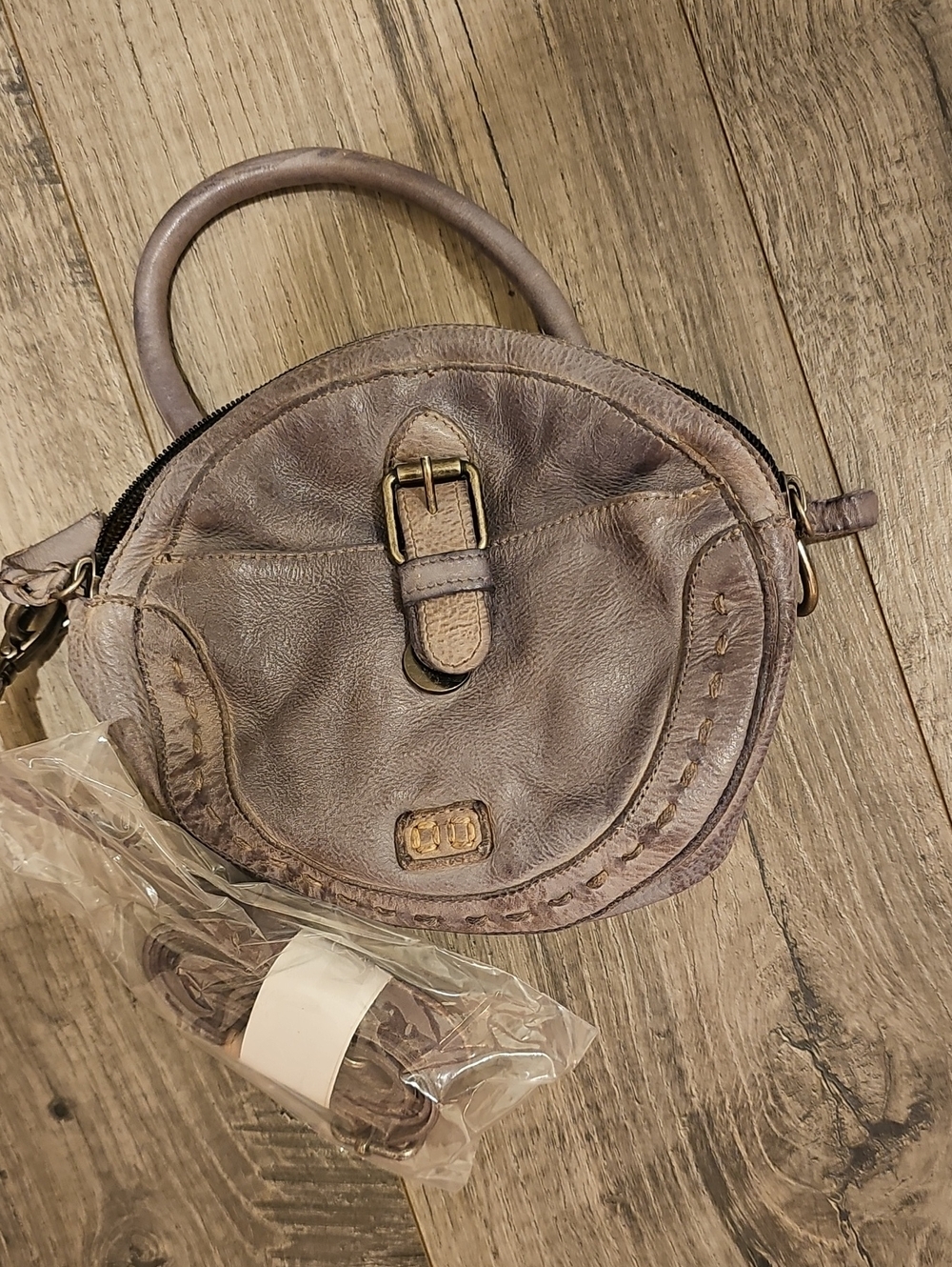 Bed Stu Round Leather Mini Bag in Taupe